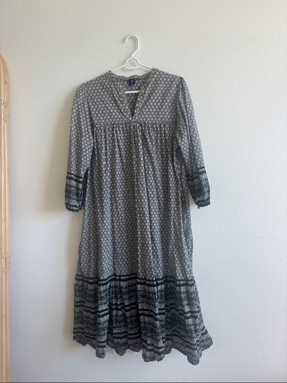Anna Sui Gray Patterned Tiered Midi Dress
